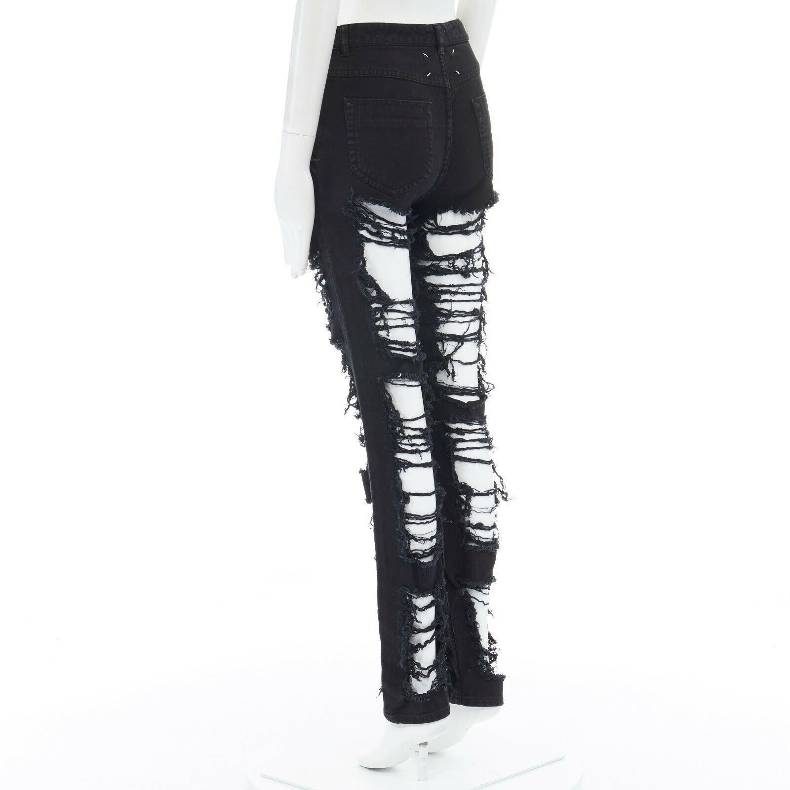 Black runway MARTIN MARGIELA SS08 black shredded extreme ripped jeans IT42 28