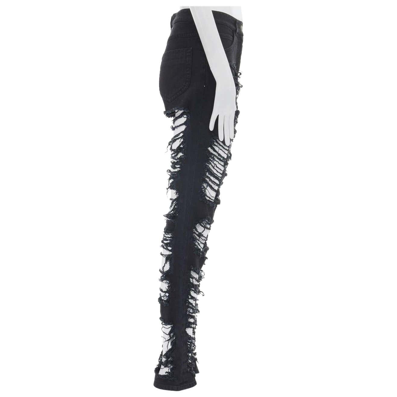 48 Ripped runway MARTIN MARGIELA SS08 black shredded extreme ripped jeans IT42 28 ...