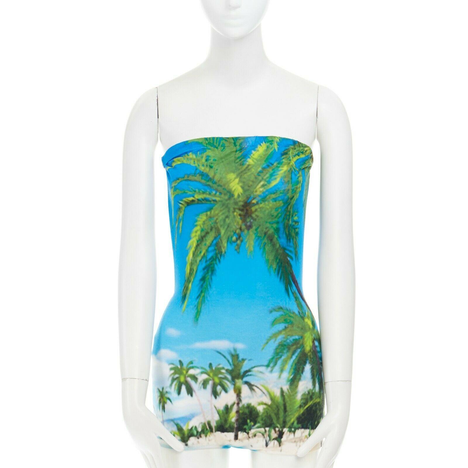 runway MARTIN MARGIELA SS10 tropical palm print backless bodysuit romper IT38 XS In Good Condition In Hong Kong, NT