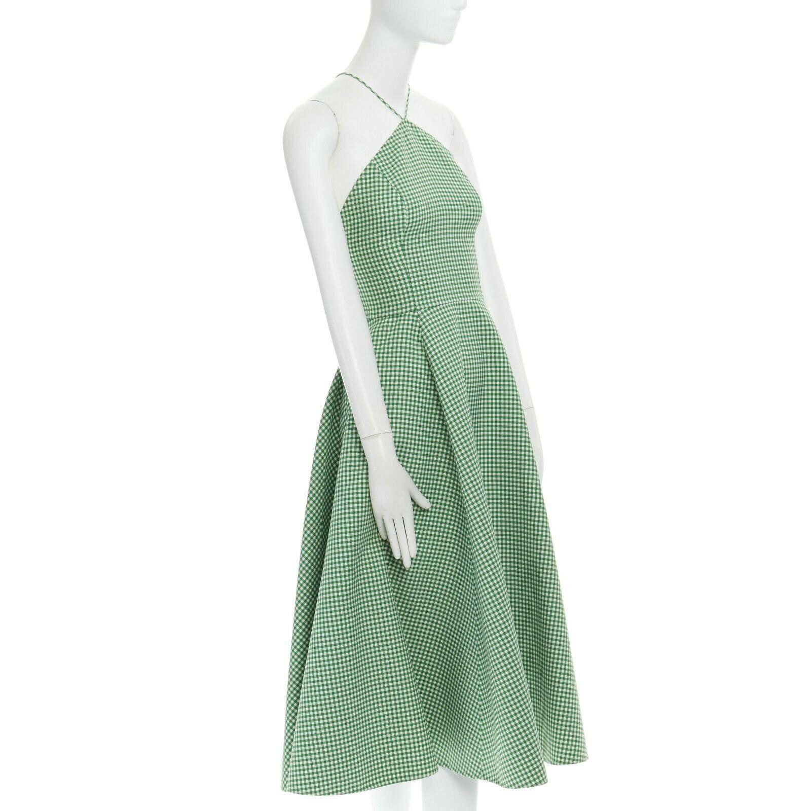 runway MICHAEL KORS COLLECTION green gingham wool halter neck midi dress US0 XS In Excellent Condition In Hong Kong, NT
