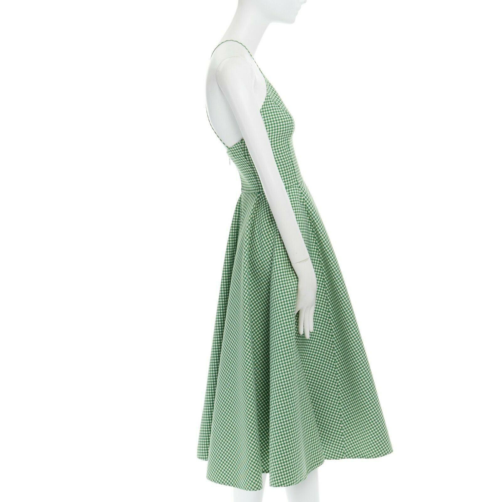 Women's runway MICHAEL KORS COLLECTION green gingham wool halter neck midi dress US0 XS