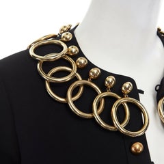 runway MOSCHINO black gold metal ring trimmed collar cropped classic jacket S