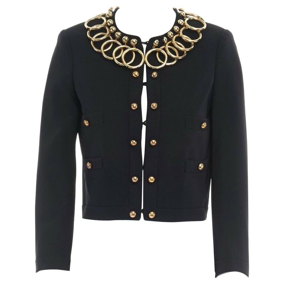 runway MOSCHINO black gold metal ring trimmed collar cropped classic ...