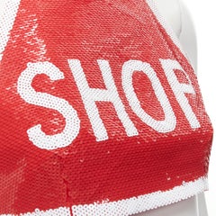 runway MOSCHINO Couture! SHOP Stop sign red sequins cropped top IT42 S