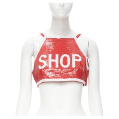 runway MOSCHINO Couture! SHOP Stop sign red sequins cropped top IT42 S
