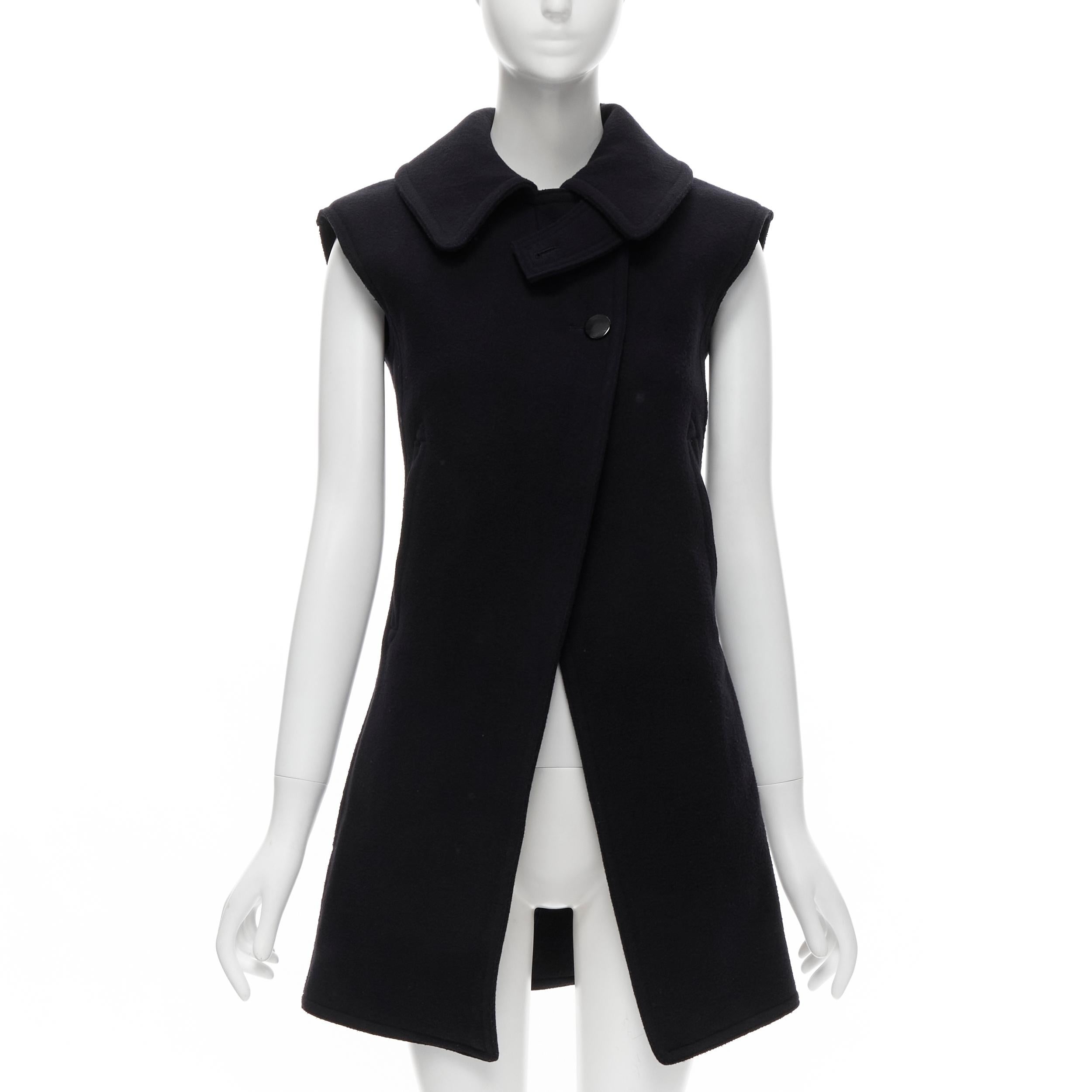 Gray runway OLD CELINE Phoebe Philo 2010 navy thick wool felt minimal vest FR38