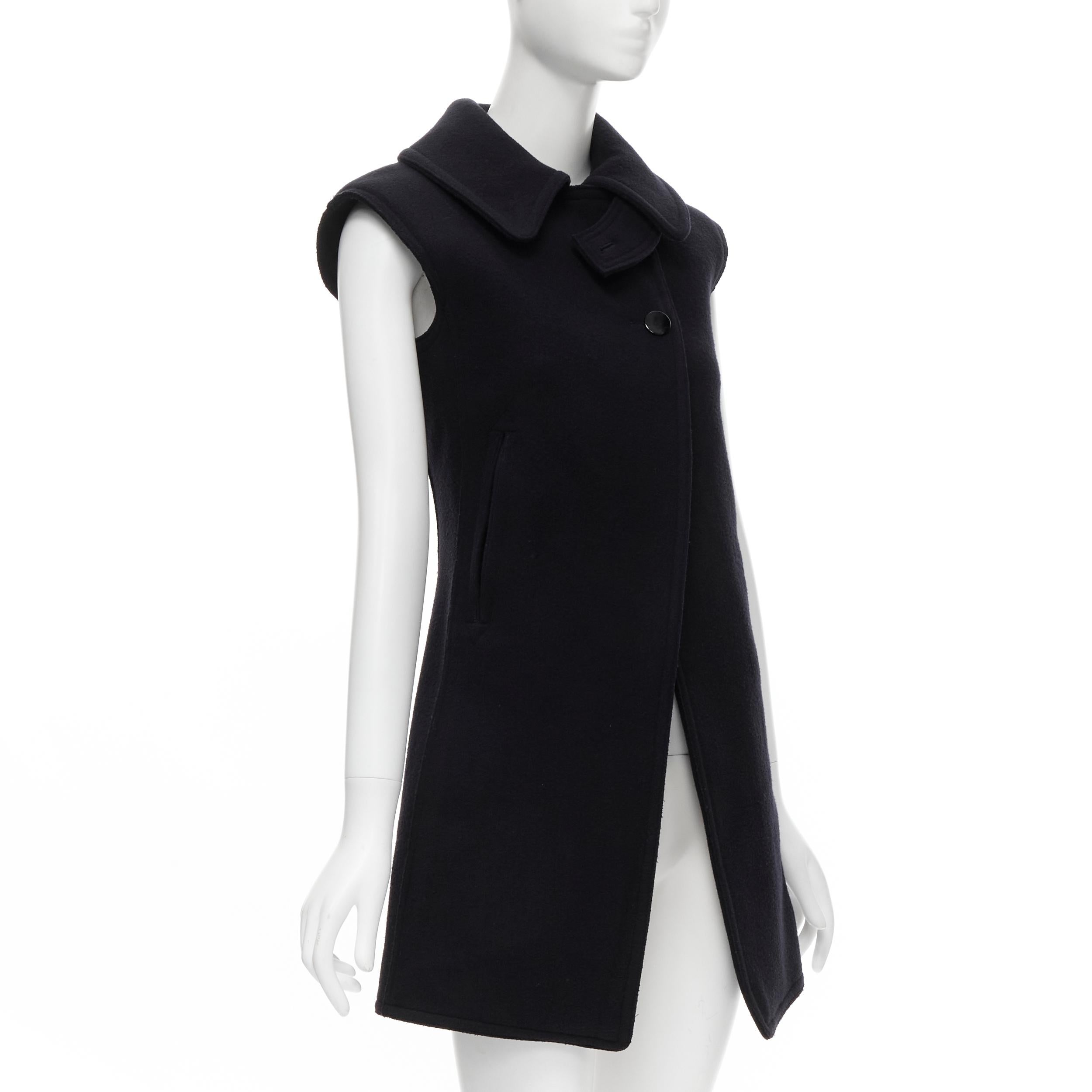 Women's runway OLD CELINE Phoebe Philo 2010 navy thick wool felt minimal vest FR38