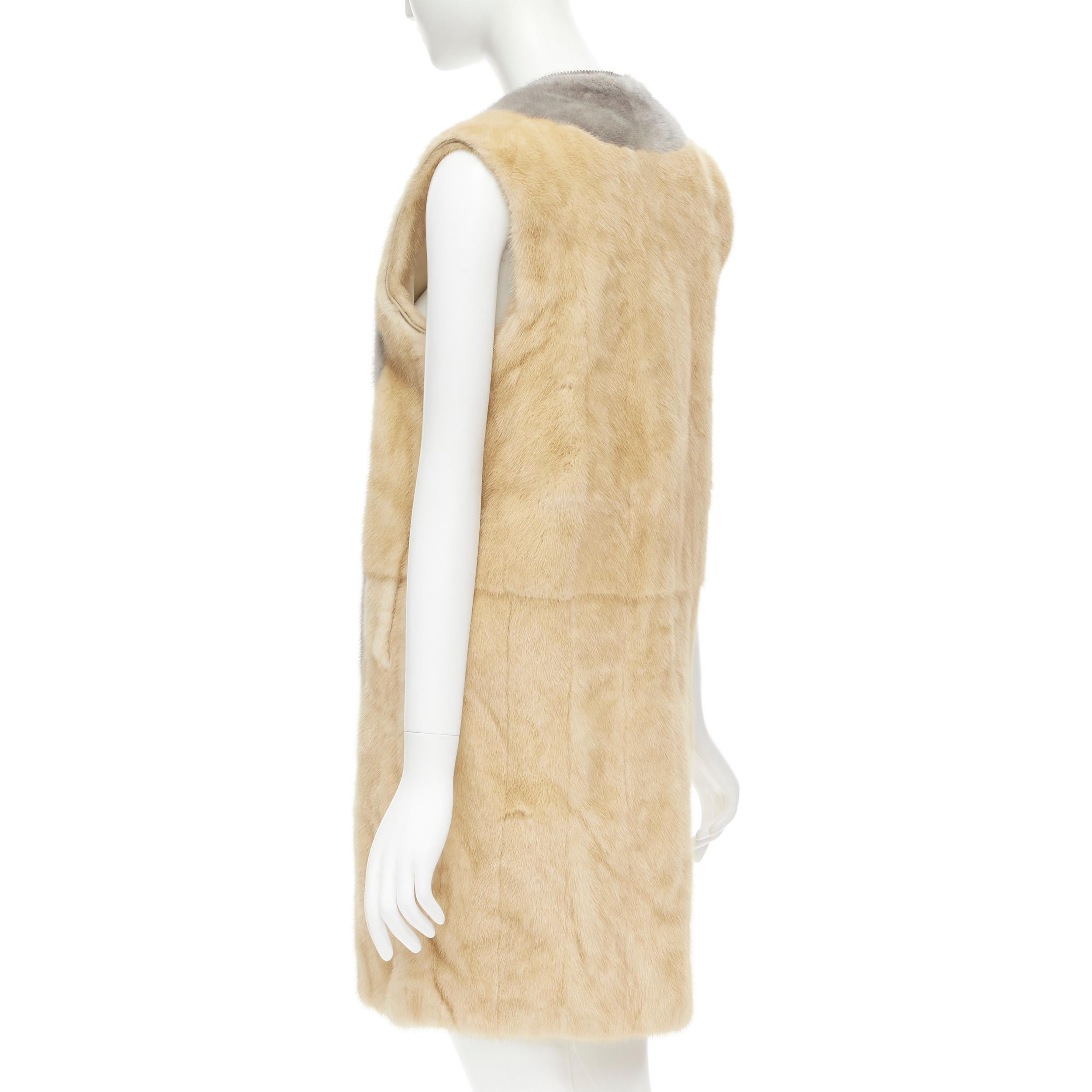 Women's runway OLD CELINE Phoebe Philo 2011 mink fur color block zip trim vest S rare