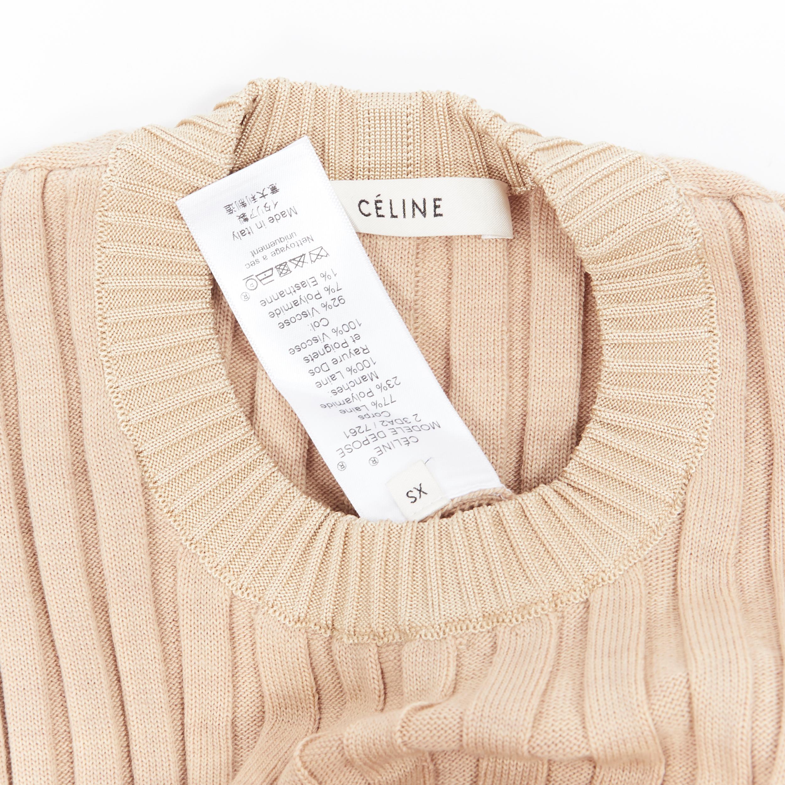 runway OLD CELINE Phoebe Philo beige ribbed knit flared bell cuff sweater top XS 3