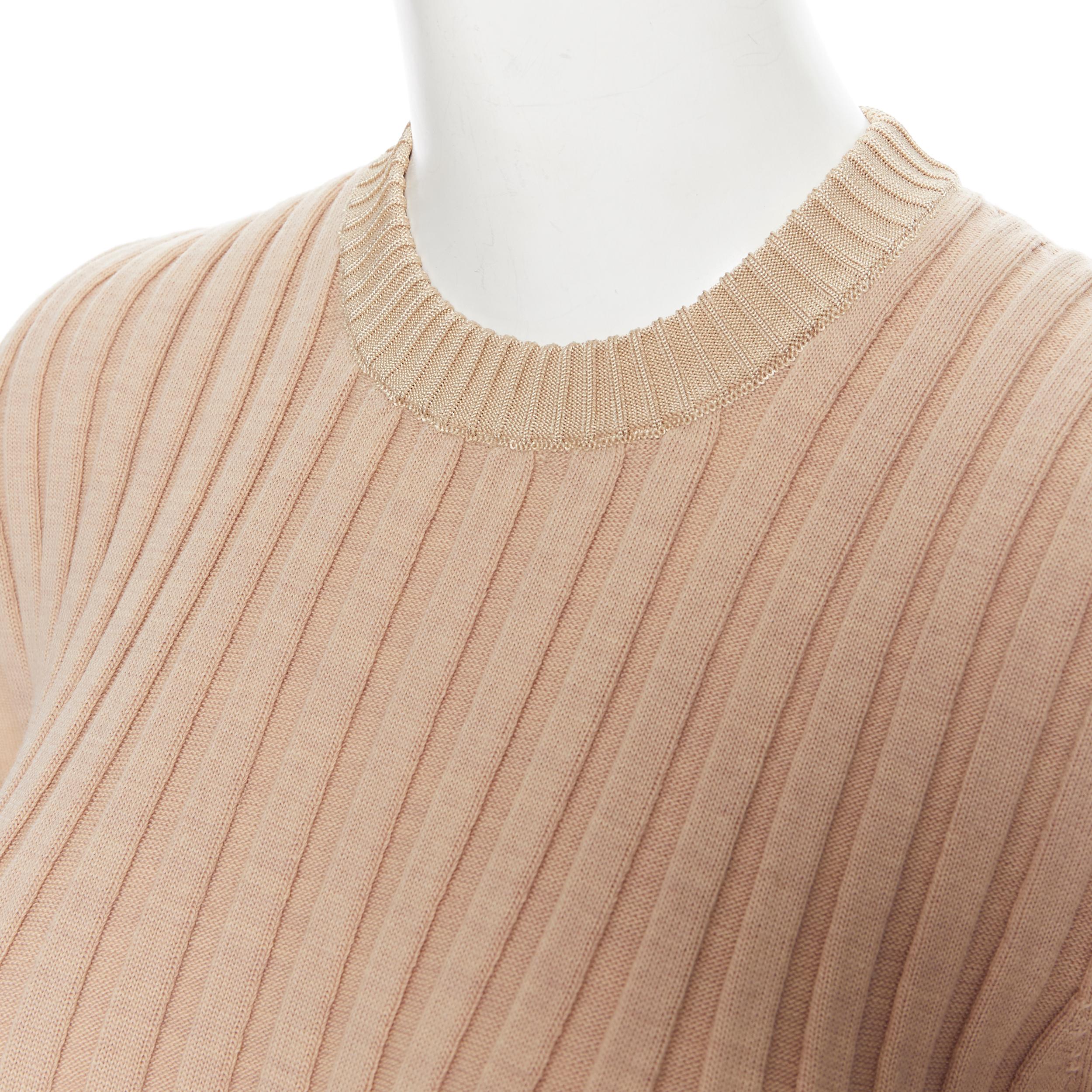Women's runway OLD CELINE Phoebe Philo beige ribbed knit flared bell cuff sweater top XS