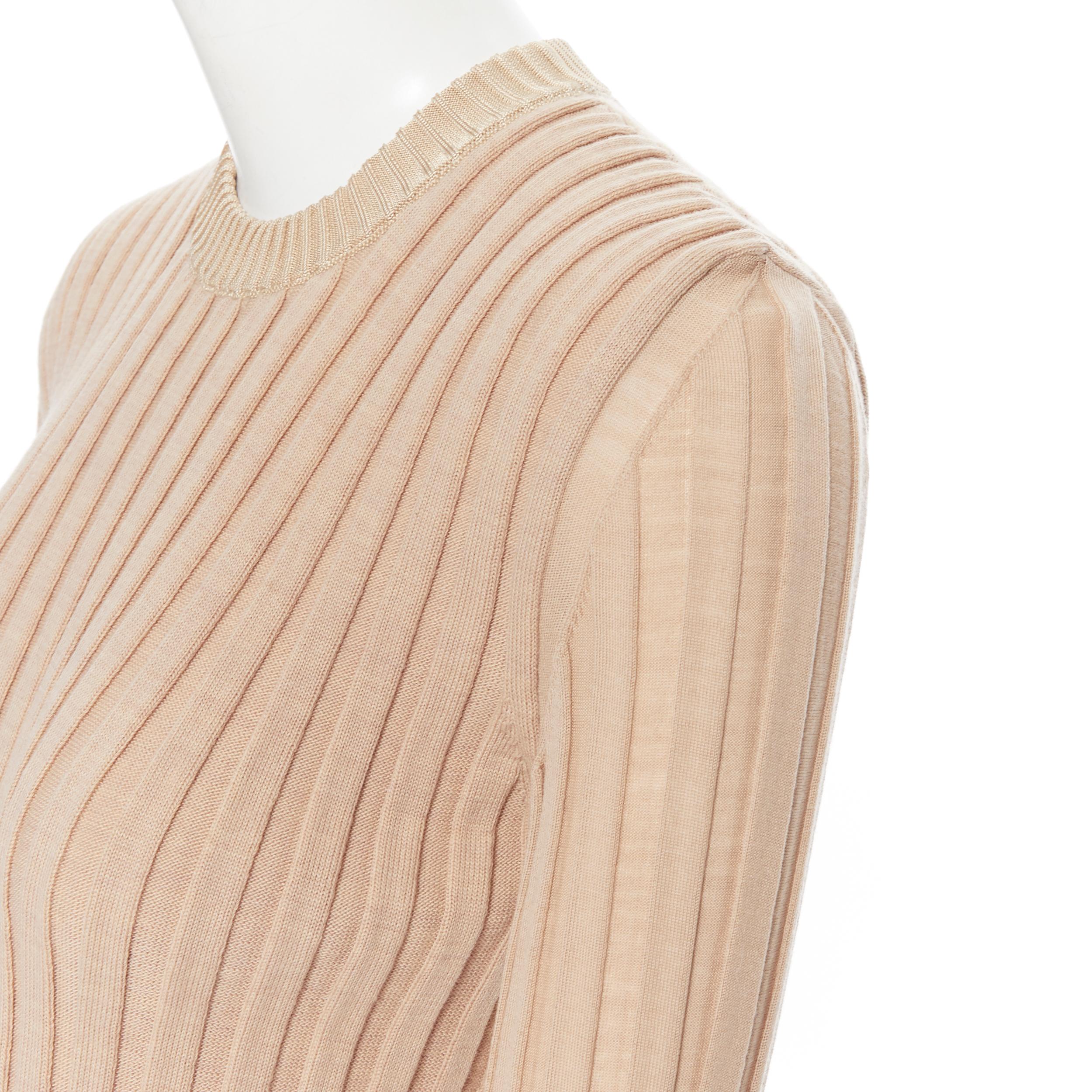 runway OLD CELINE Phoebe Philo beige ribbed knit flared bell cuff sweater top XS 1