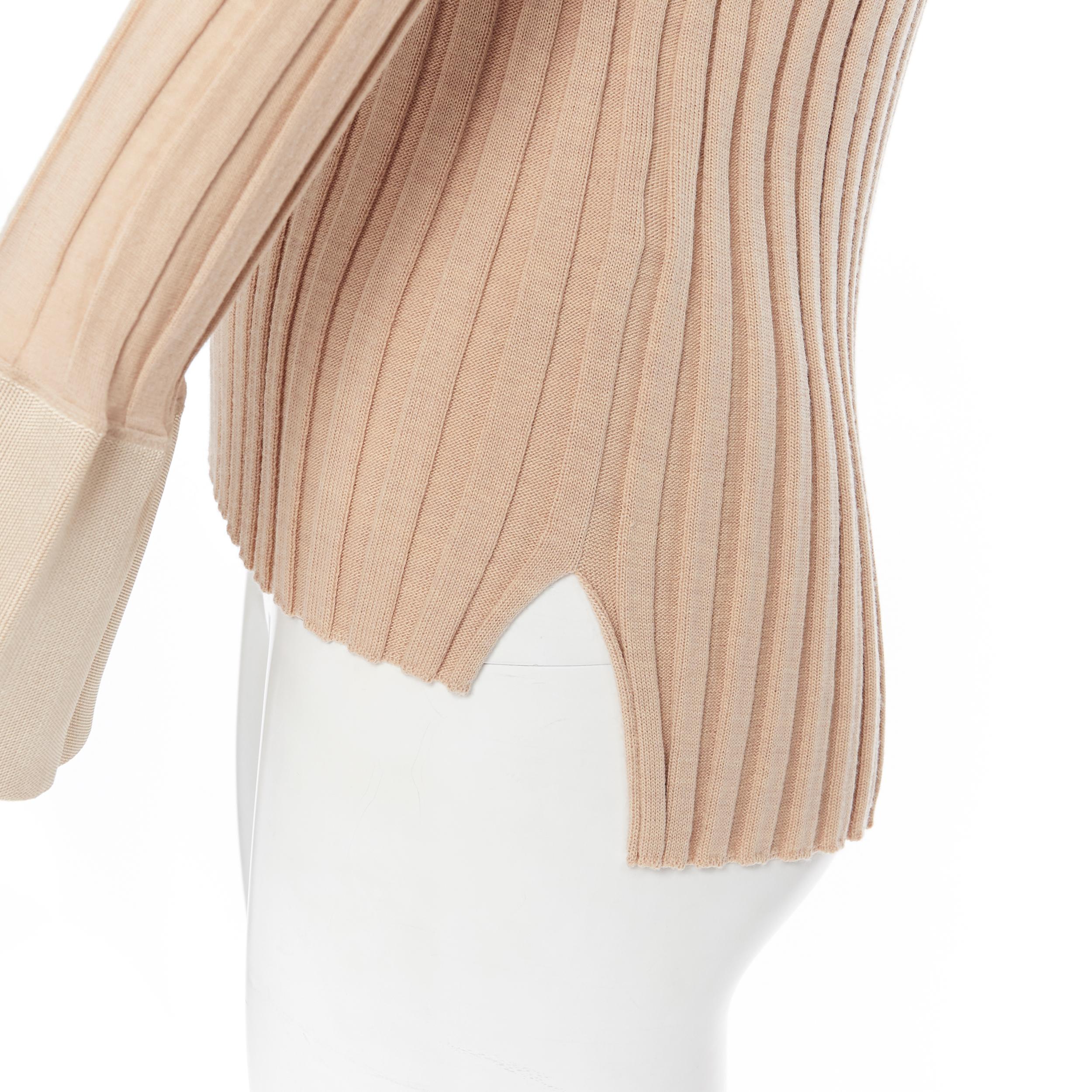 runway OLD CELINE Phoebe Philo beige ribbed knit flared bell cuff sweater top XS 2