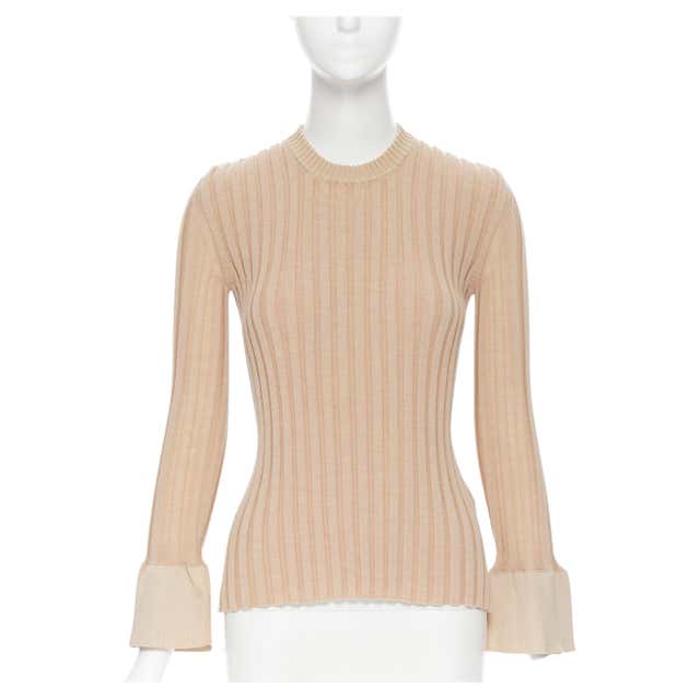 runway OLD CELINE Phoebe Philo beige ribbed knit flared bell cuff ...