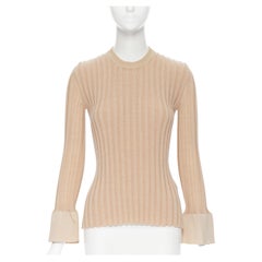 runway OLD CELINE Phoebe Philo beige ribbed knit flared bell cuff sweater top XS