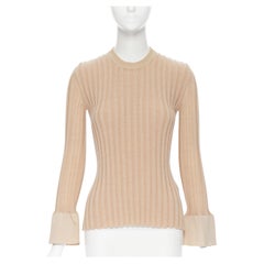 Laufsteg OLD CELINE Phoebe Philo Beigefarbenes gestricktes Pullover-Top mit ausgestellter Glockenbluse XS