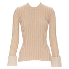runway OLD CELINE PHOEBE PHILO beige ribbed knit flared cuff sweater top XS