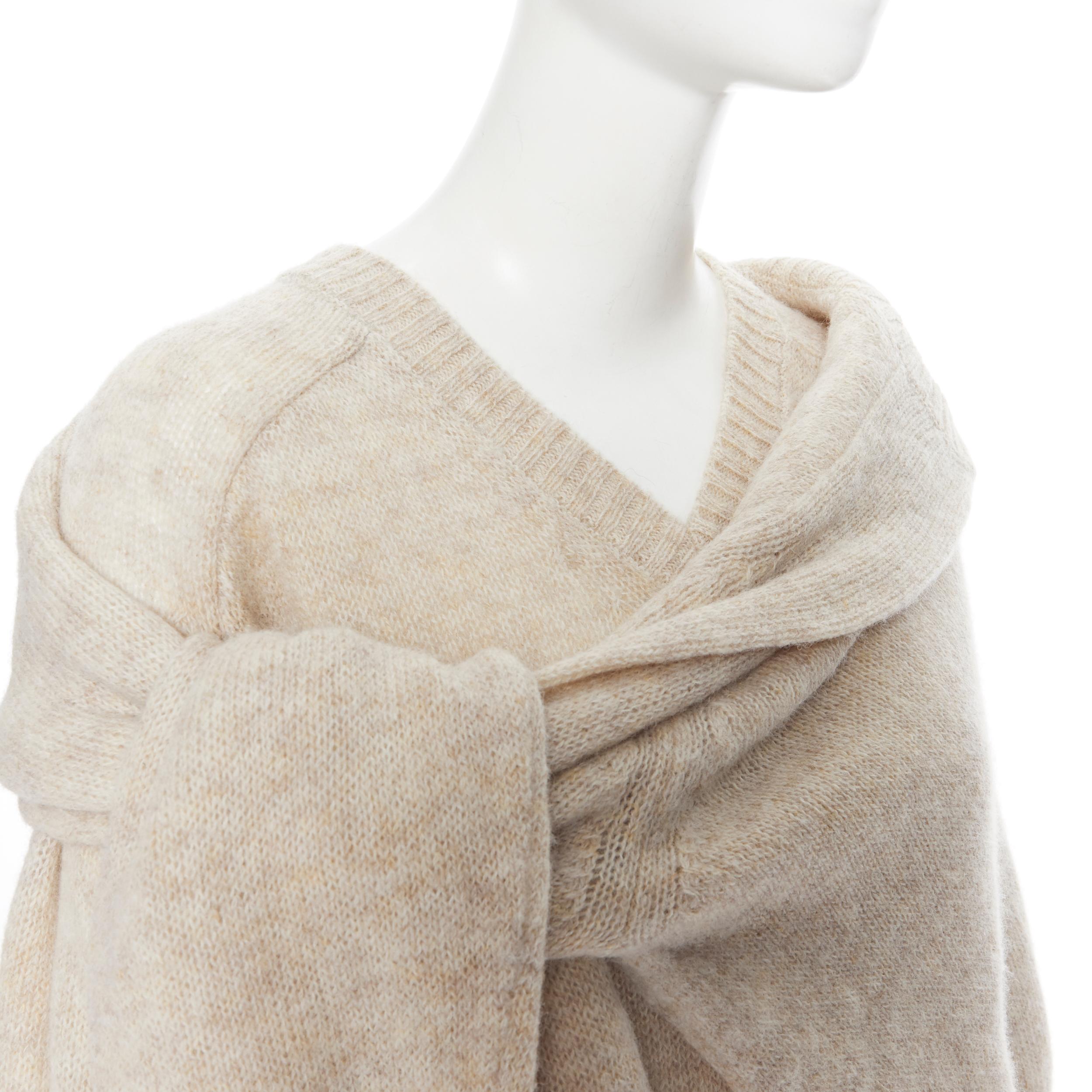 runway OLD CELINE PHOEBE PHILO beige wool attached wrap oversized sweater XS In New Condition In Hong Kong, NT