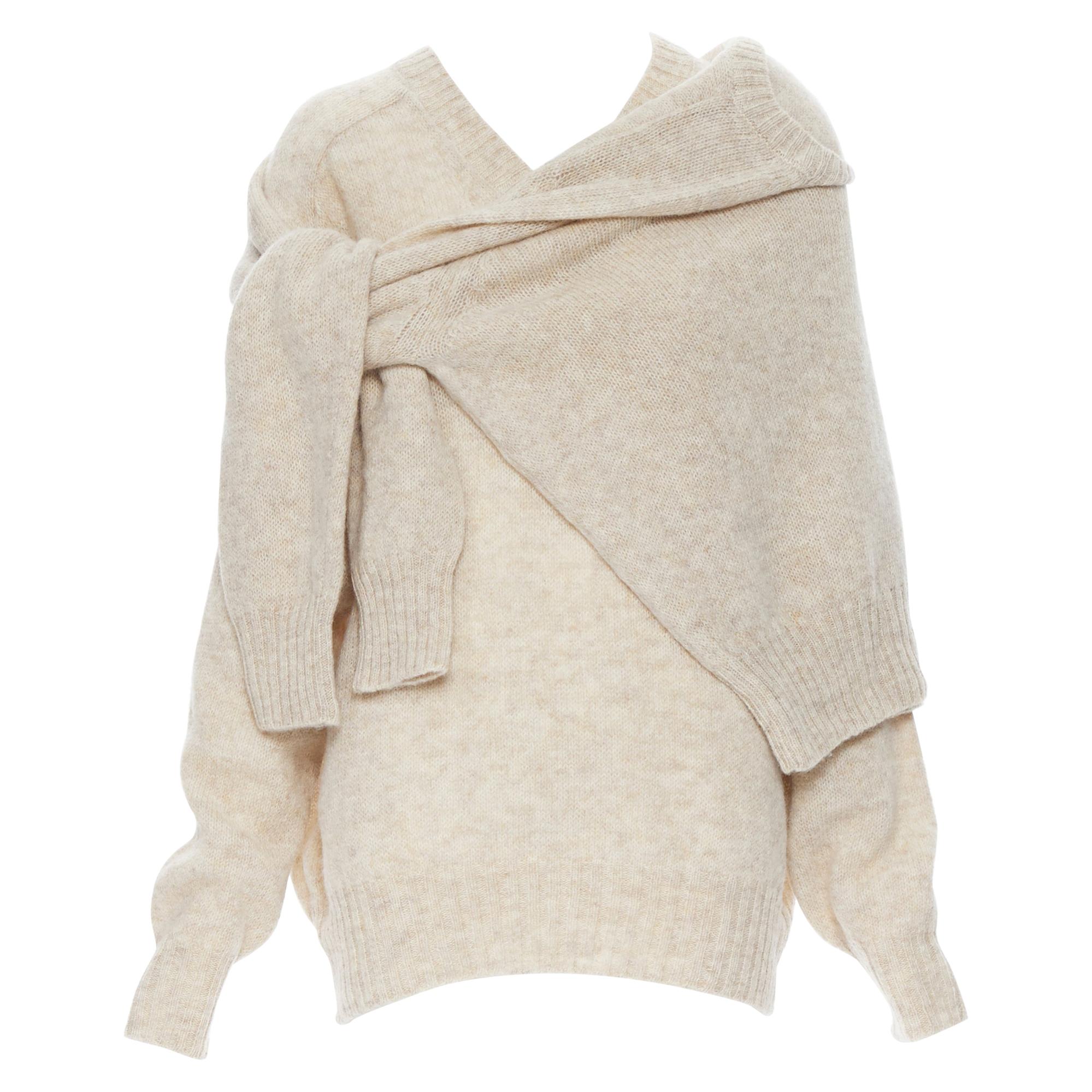 runway OLD CELINE PHOEBE PHILO beige wool attached wrap oversized sweater XS