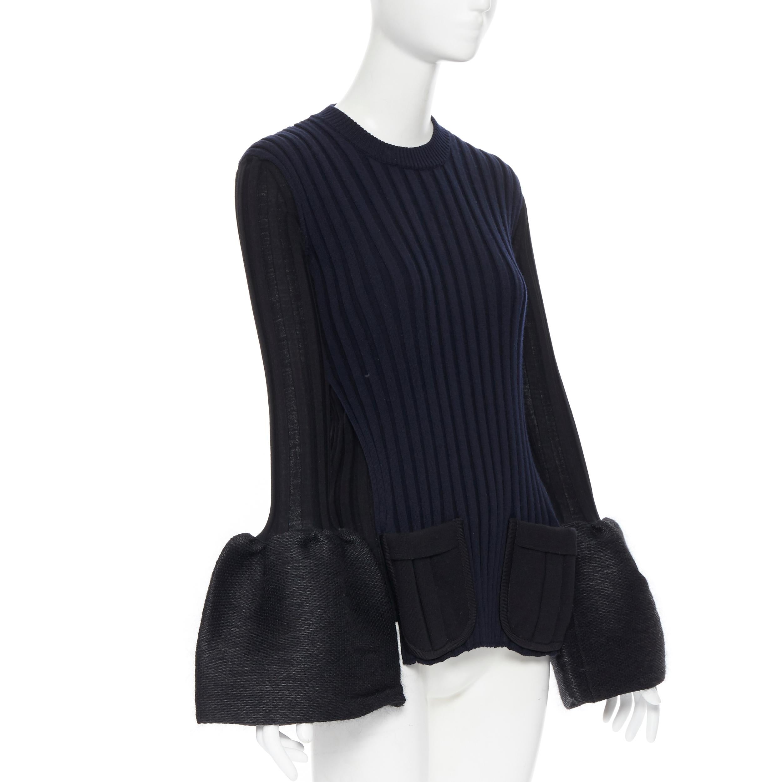 Black runway OLD CELINE PHOEBE PHILO black ribbed knit dual pocket flared cuff top XS