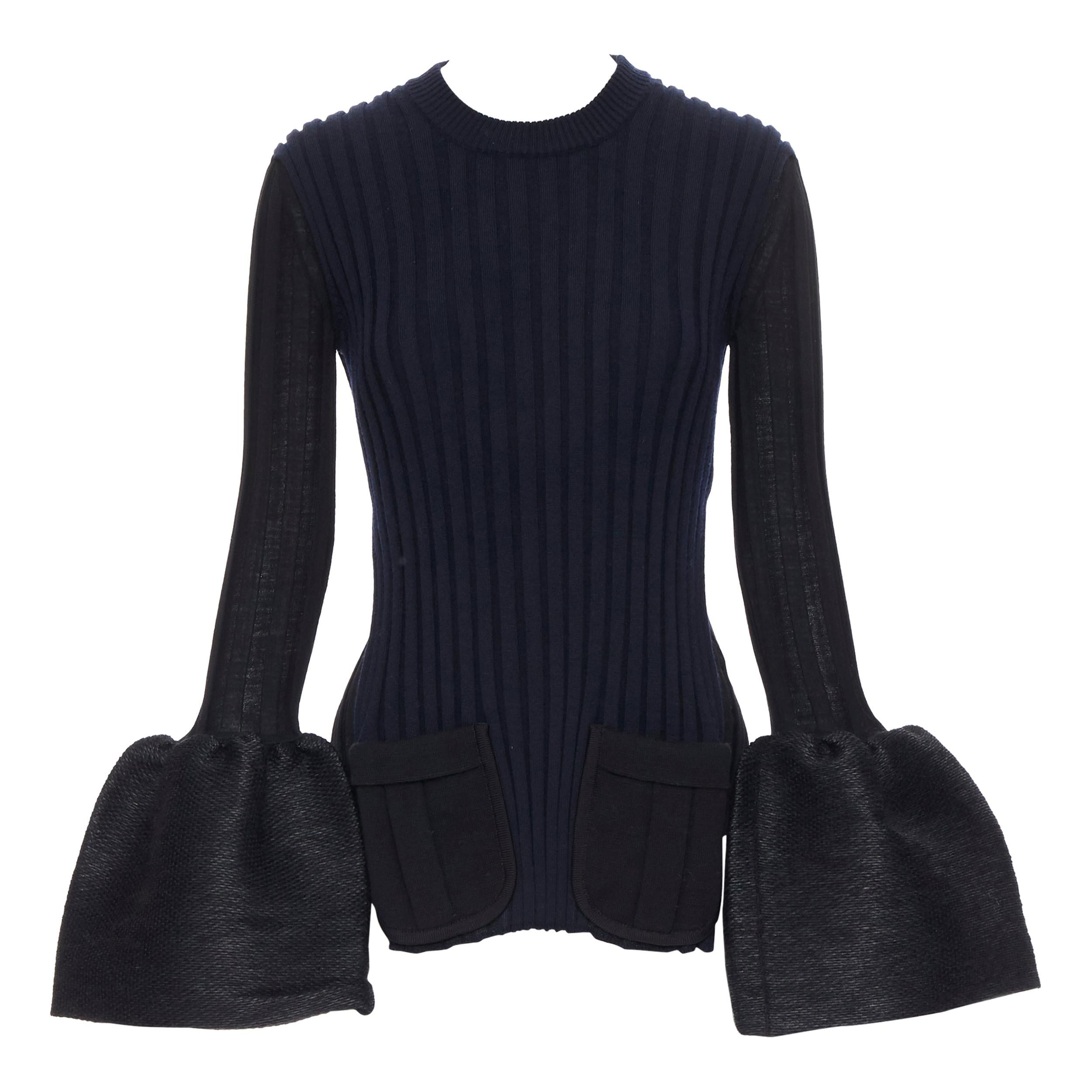 runway OLD CELINE PHOEBE PHILO black ribbed knit dual pocket flared cuff top XS