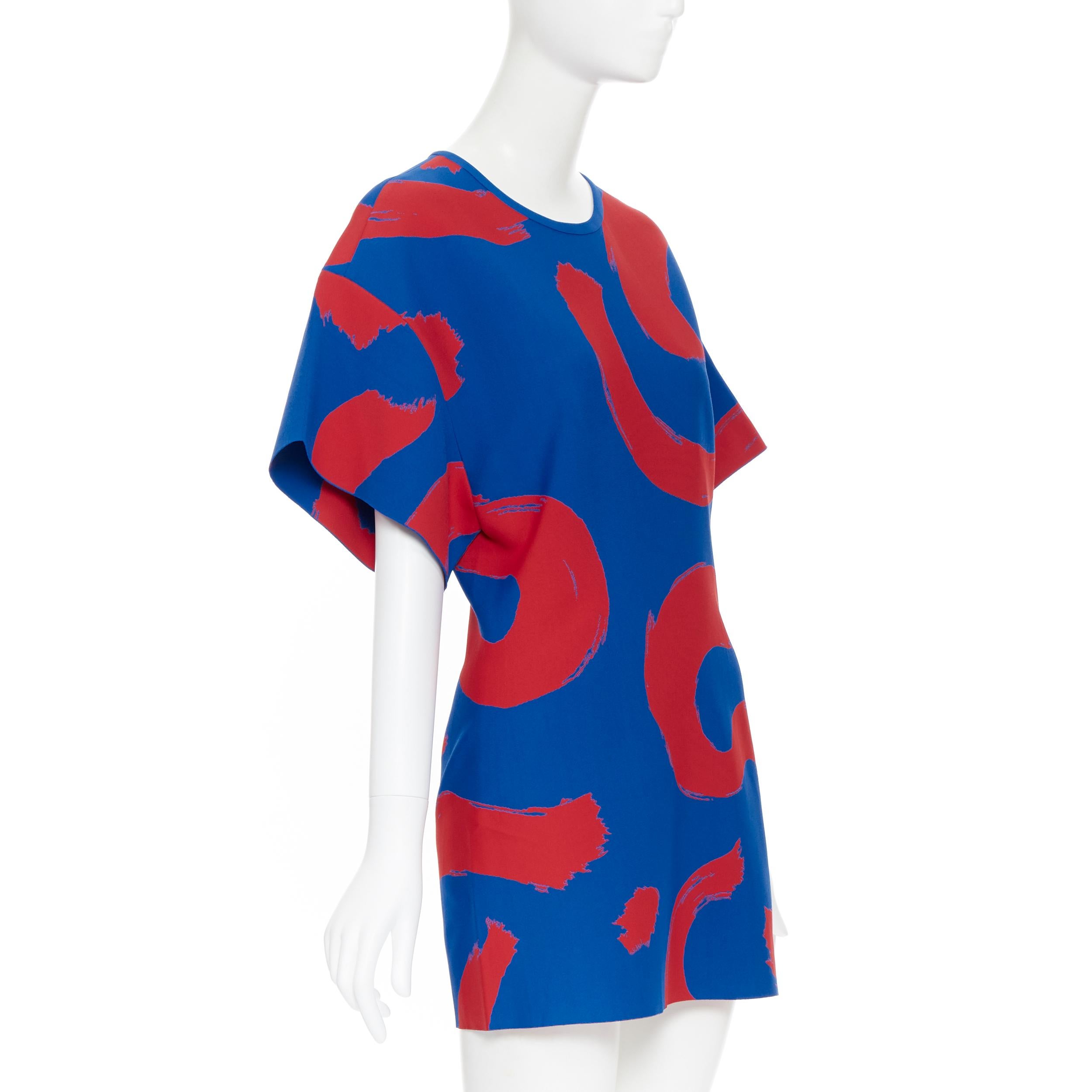 Red runway OLD CELINE SS14 red blue pop brush stroke oversized tunic tunic top L