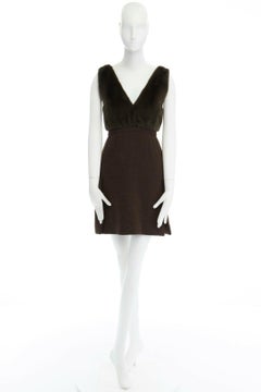 runway PRADA 2009 green mink fur bust V-neck wool skirt mini dress IT40 S rare