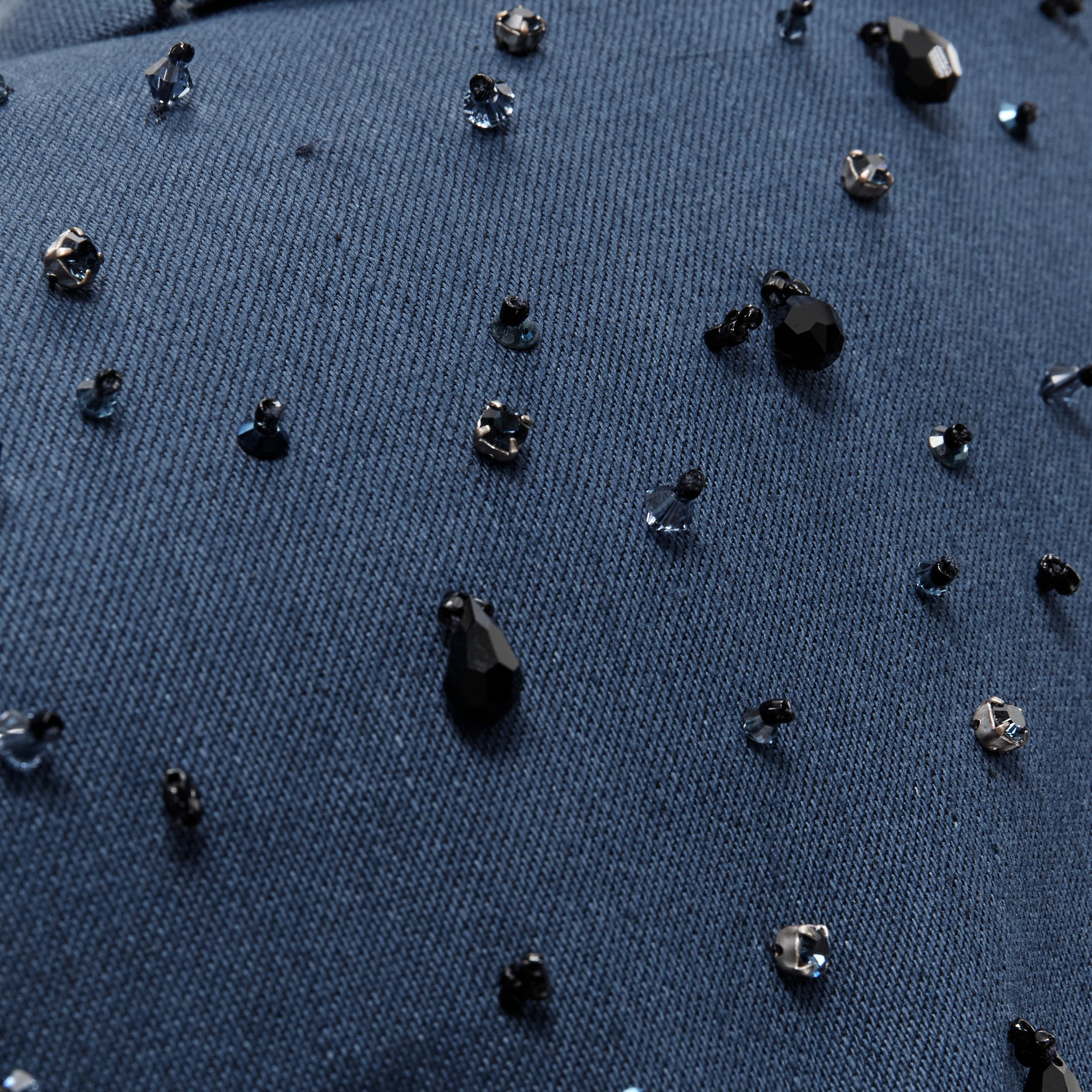 runway PRADA 2015 blue cotton crystal rhinestone embellished cocoon coat IT38 XS For Sale 5