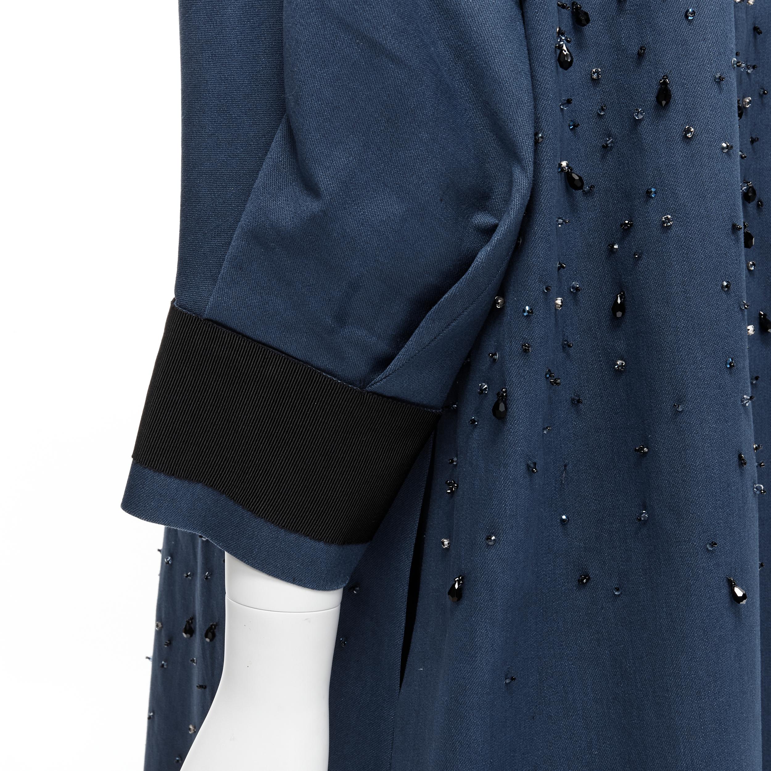 runway PRADA 2015 blue cotton crystal rhinestone embellished cocoon coat IT38 XS For Sale 6