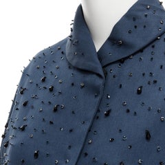 runway PRADA 2015 blue cotton crystal rhinestone embellished cocoon coat IT38 XS