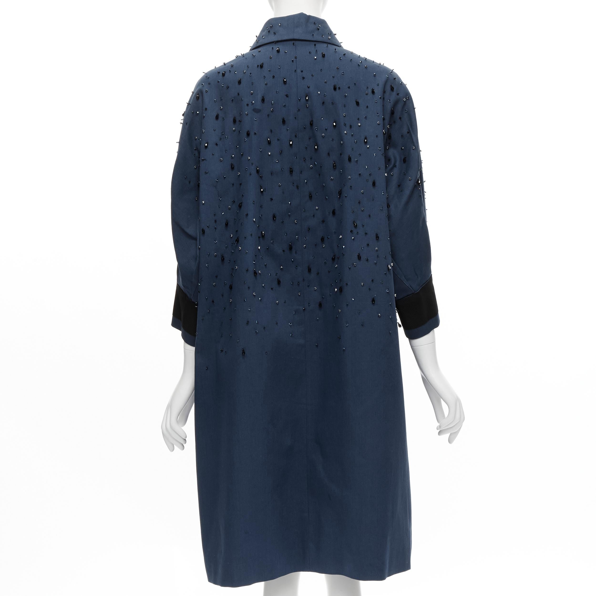 Women's runway PRADA 2015 blue cotton crystal rhinestone embellished cocoon coat IT38 XS For Sale