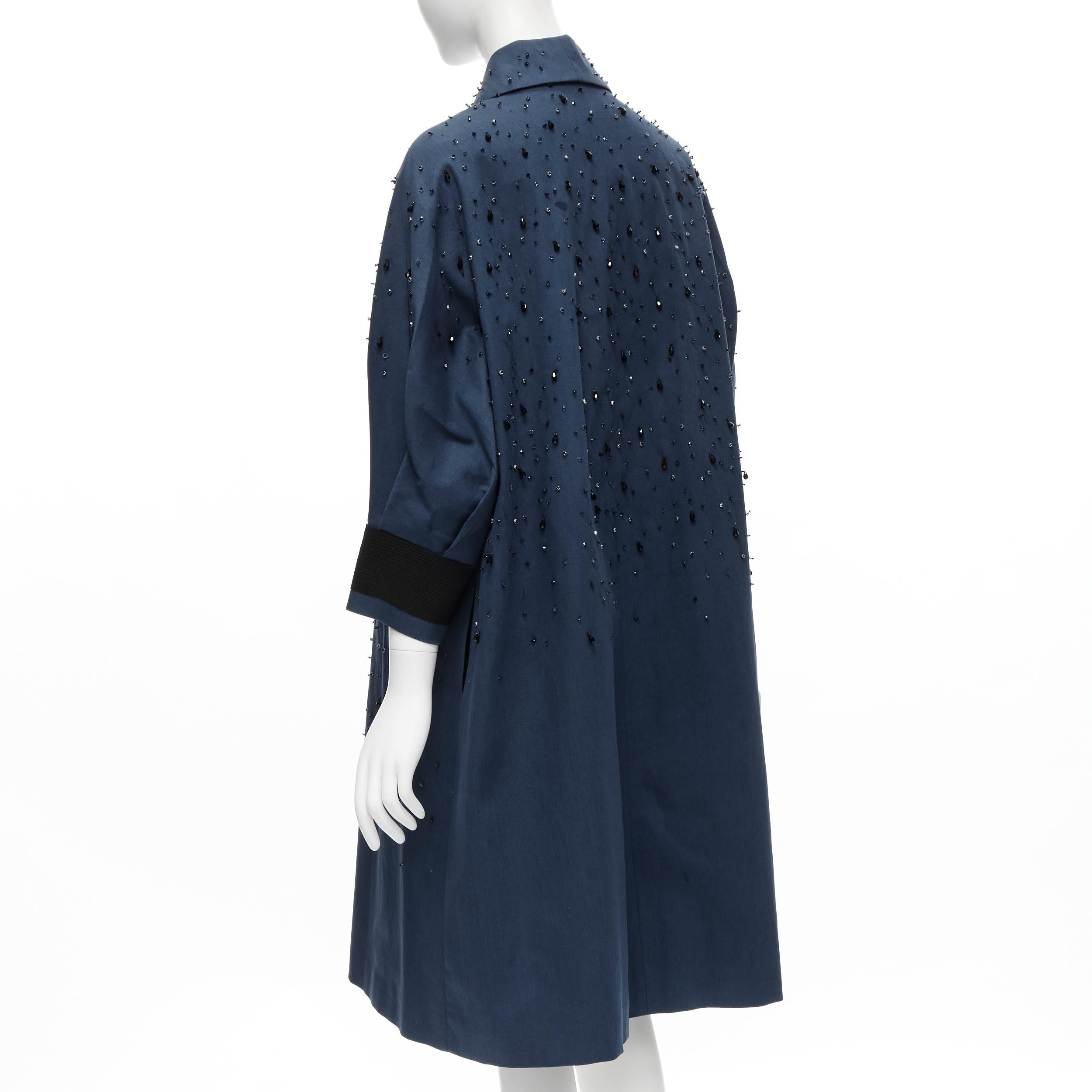 runway PRADA 2015 blue cotton crystal rhinestone embellished cocoon coat IT38 XS For Sale 1