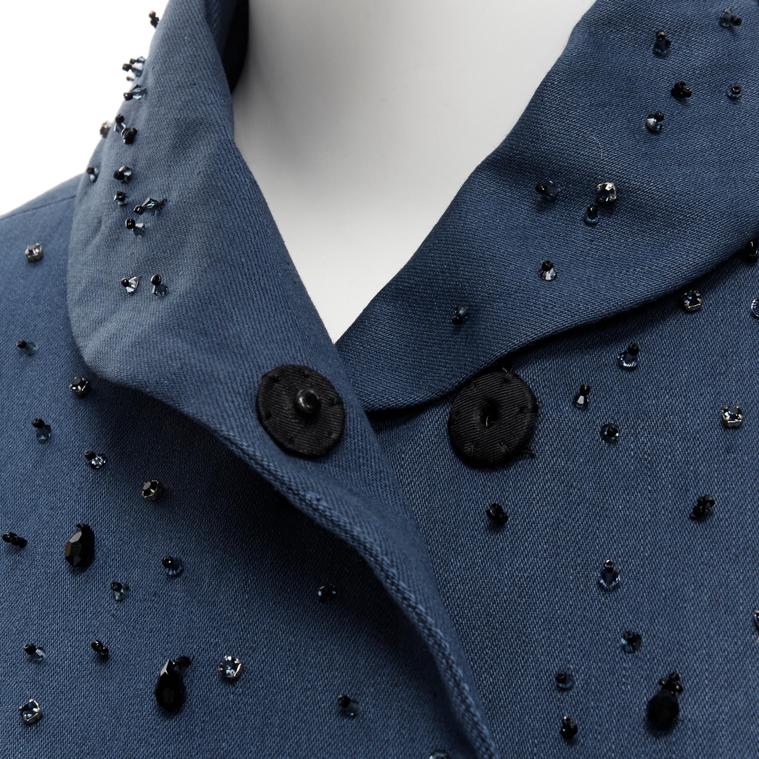 runway PRADA 2015 blue cotton crystal rhinestone embellished cocoon coat IT38 XS For Sale 3