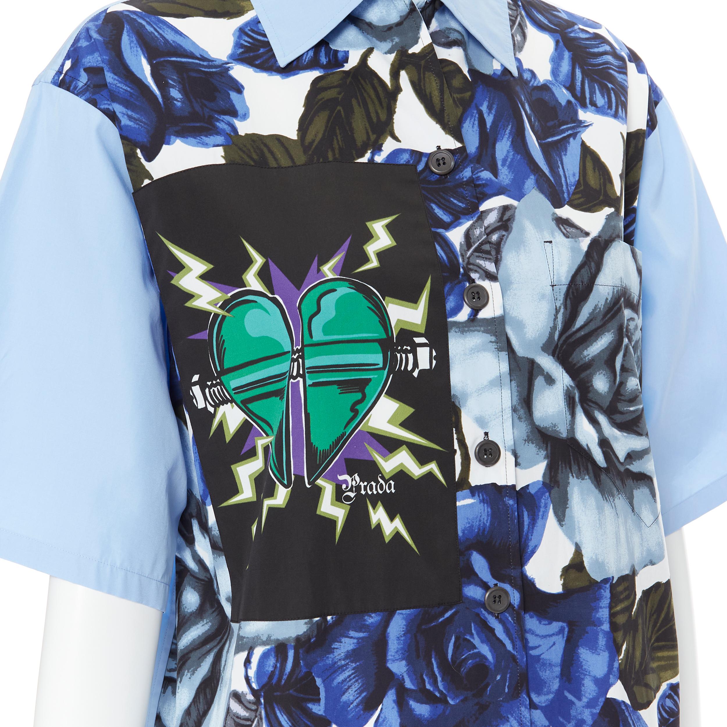 runway PRADA 2019 Frankenstein rose print micro heart patch boxy shirt IT36 XXS 
Reference: TGAS/B00403 
Brand: Prada 
Designer: Miuccia Prada 
Collection: 2019 Runway 
Material: Cotton 
Color: Blue 
Pattern: Floral 
Extra Detail: Floral print base