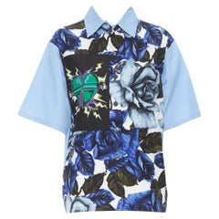 runway PRADA 2019 Frankenstein rose print micro heart patch boxy shirt IT38 XS