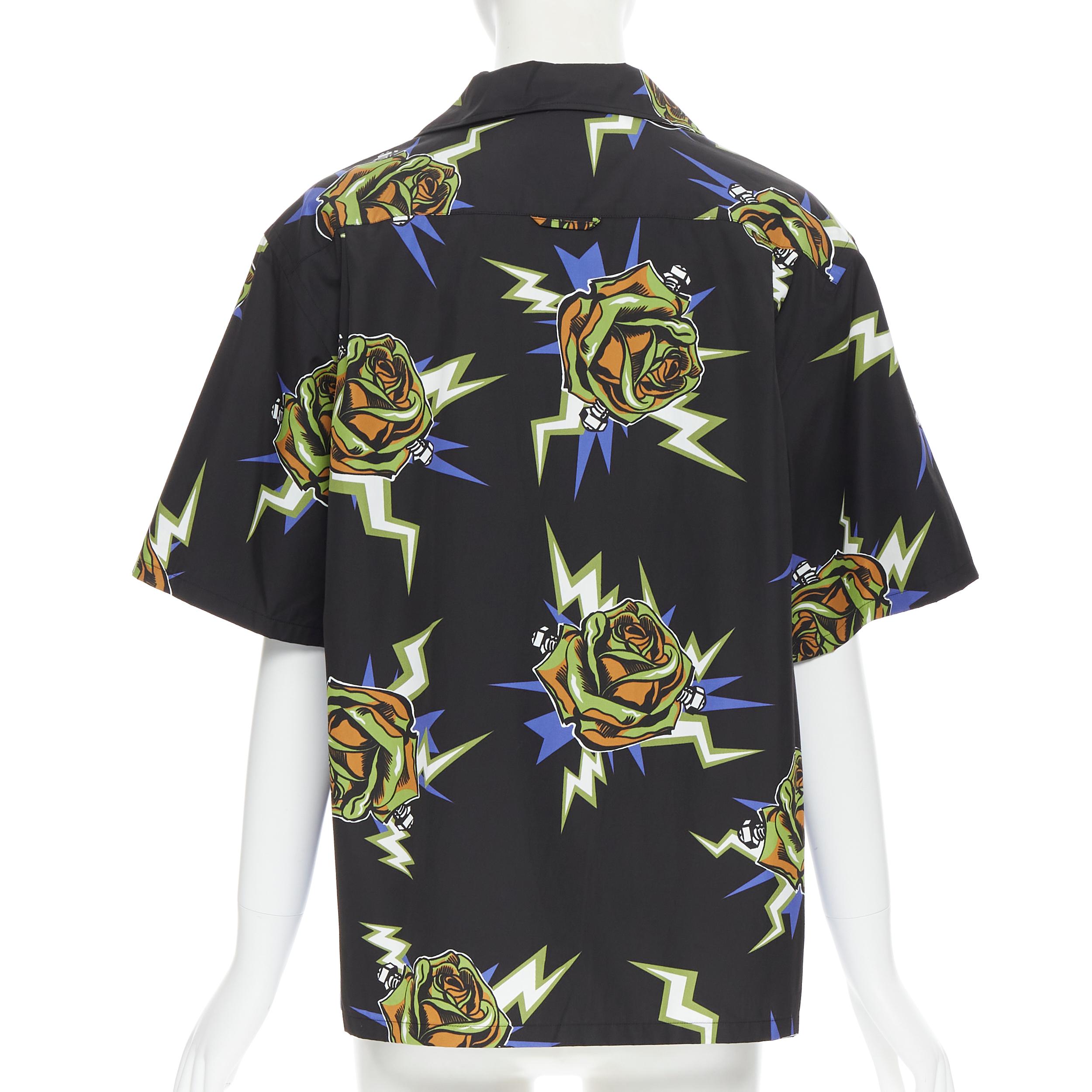 Donna Prada 2019 Frankenstein swirl rose micro heart patch boxy shirt IT36 XXS