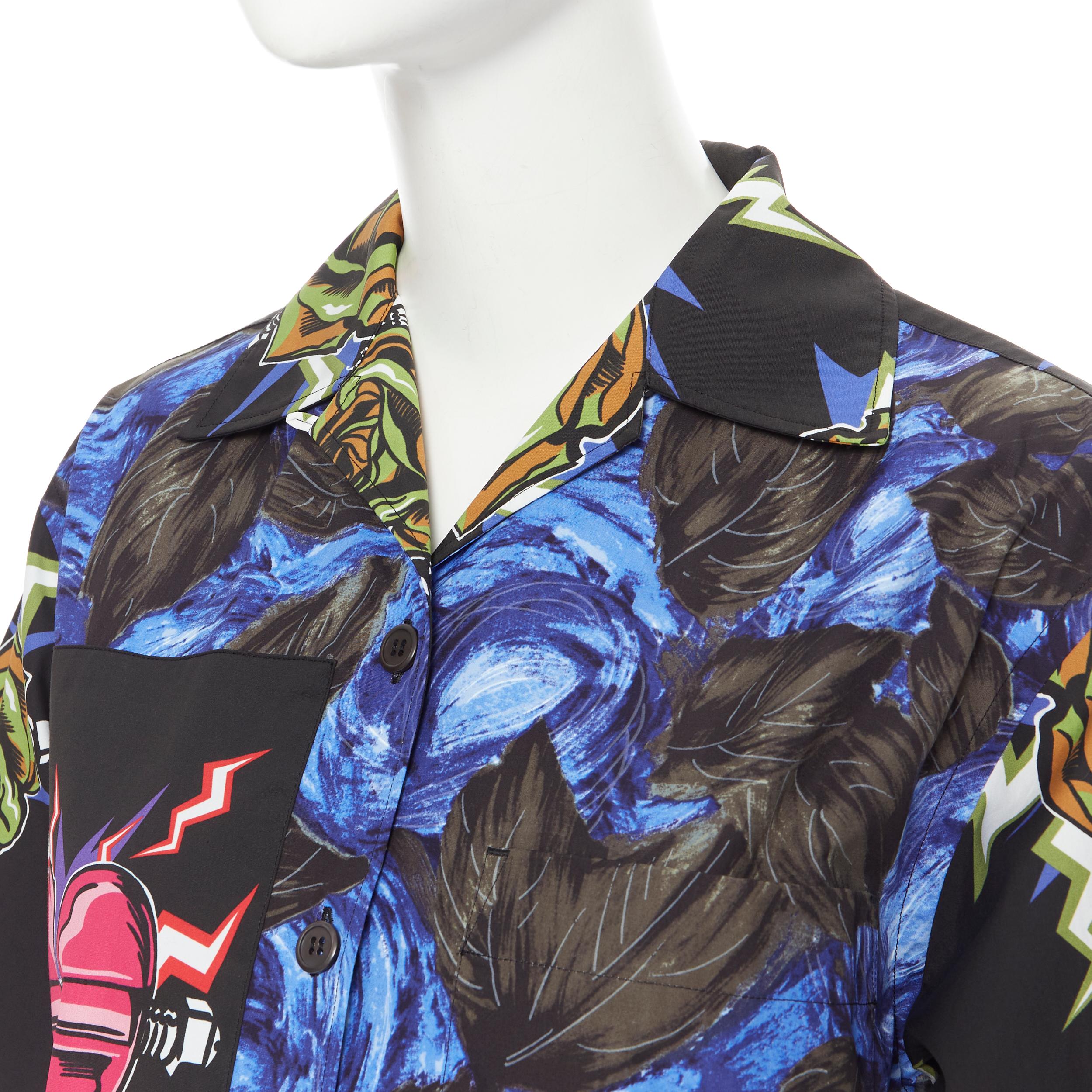 Prada 2019 Frankenstein swirl rose micro heart patch boxy shirt IT36 XXS 2