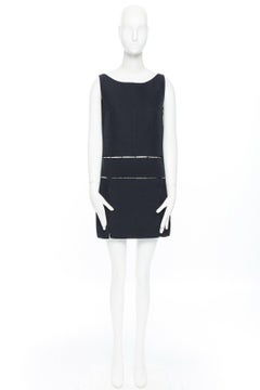 runway PRADA Vintage AW98 black wool silk suspended panel dress S IT40 US4 UK8