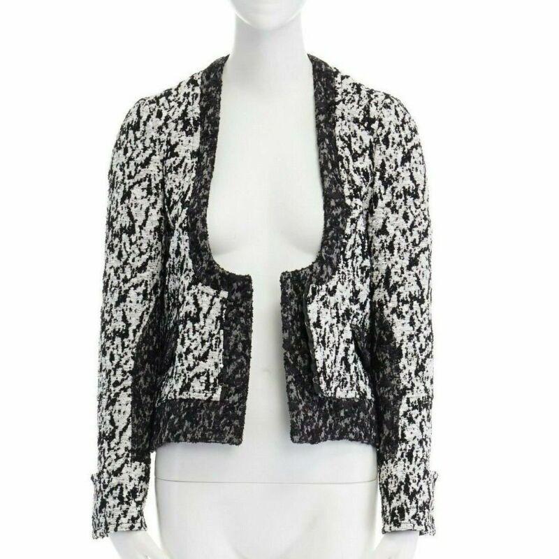 Black runway PROENZA SCHOULER 2011 white black boucle hook eye cropped jacket US4 S For Sale