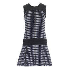 runway PROENZA SCHOULER AW12 leather stitched navy grid jacquard dress US2 XS