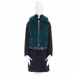 runway SACAI AW13 navy blue wool faux fur body belted coat jacket JP2 M