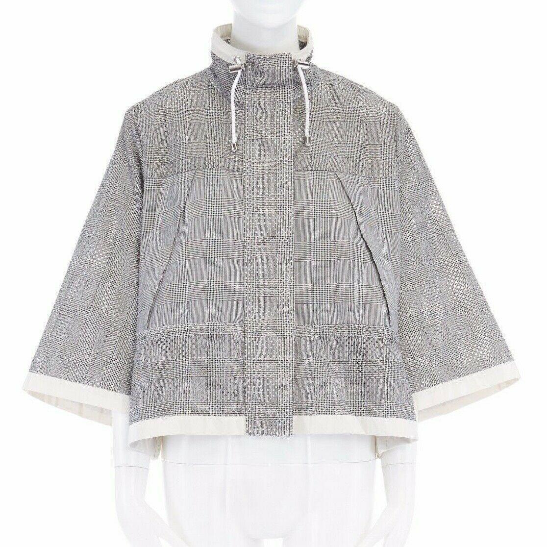 runway SACAI SS14 grey prince of wales perforated flared back swing jacket JP1 In Excellent Condition In Hong Kong, NT