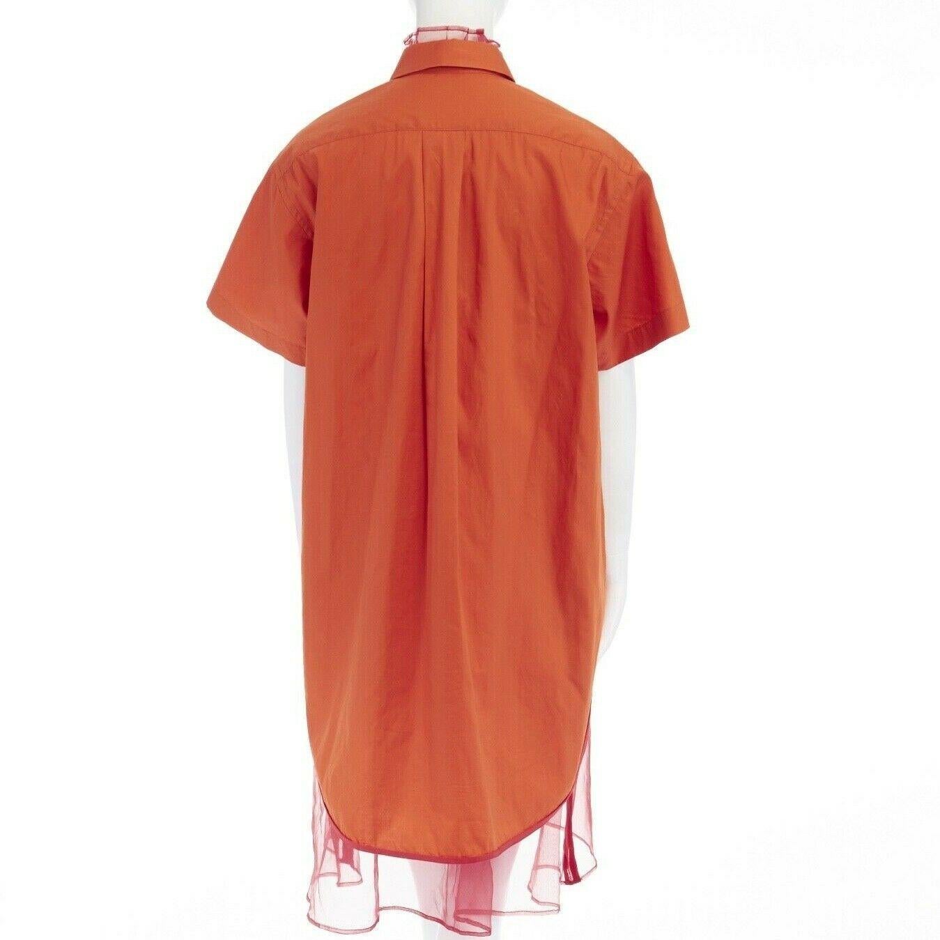 Women's runway SACAI SS14 orange polyester panel pleated collar cotton shirt dress JP1 S