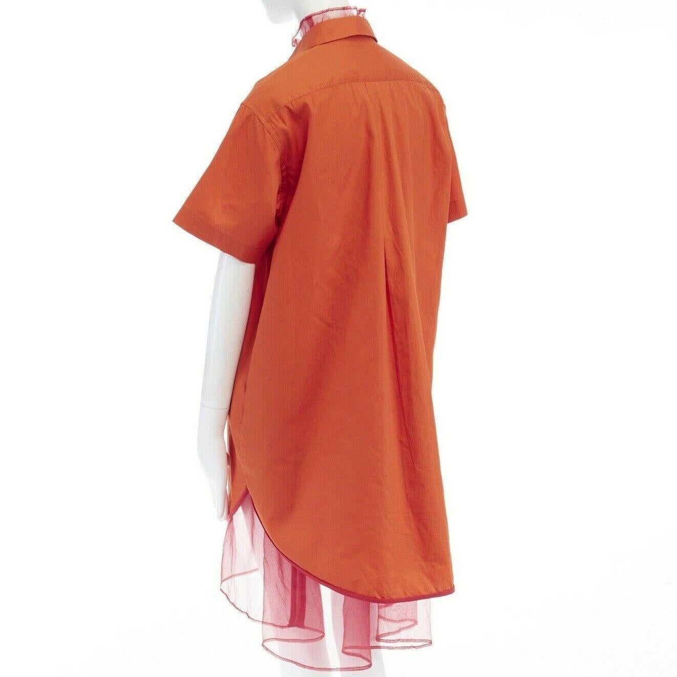 runway SACAI SS14 orange polyester panel pleated collar cotton shirt dress JP1 S 1