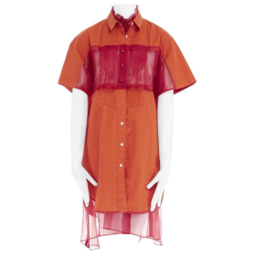 runway SACAI SS14 orange polyester panel pleated collar cotton shirt dress JP1 S