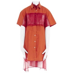 défilé SACAI SS14 orange polyester panneau plissé col chemise coton robe JP1 S