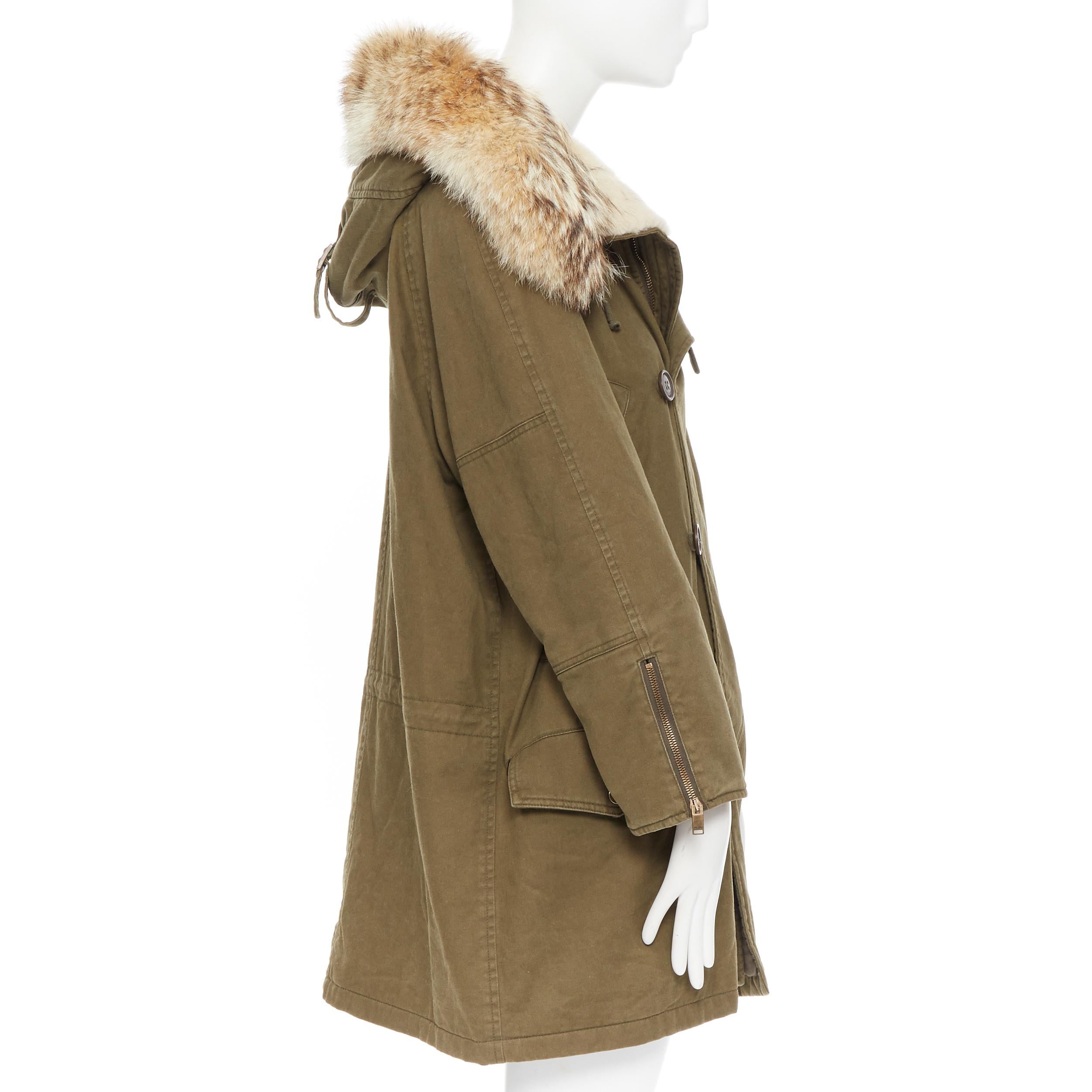 Brown runway SAINT LAURENT AW14 coyote fur trimmed shearling hooded parka FR36