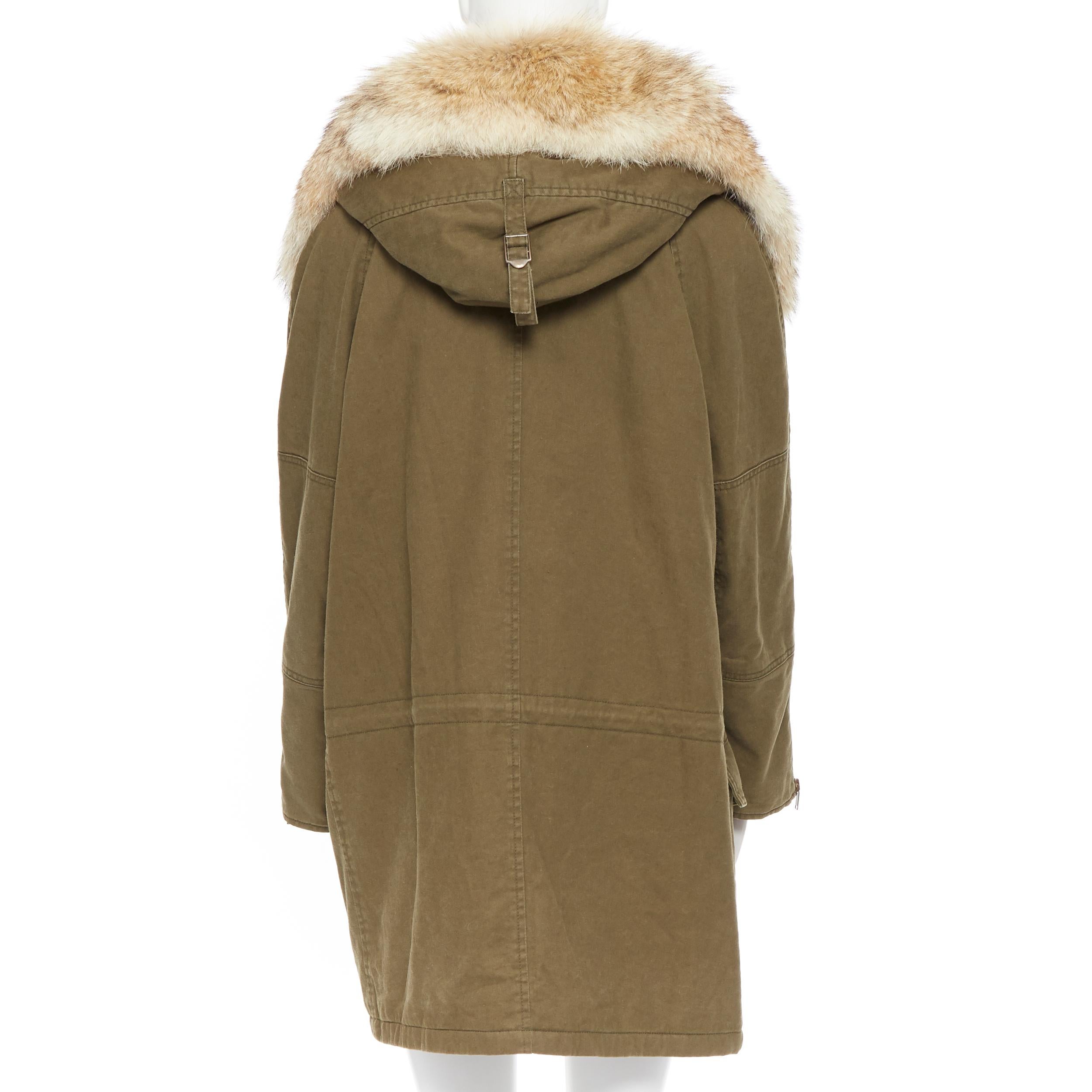 Women's runway SAINT LAURENT AW14 coyote fur trimmed shearling hooded parka FR36