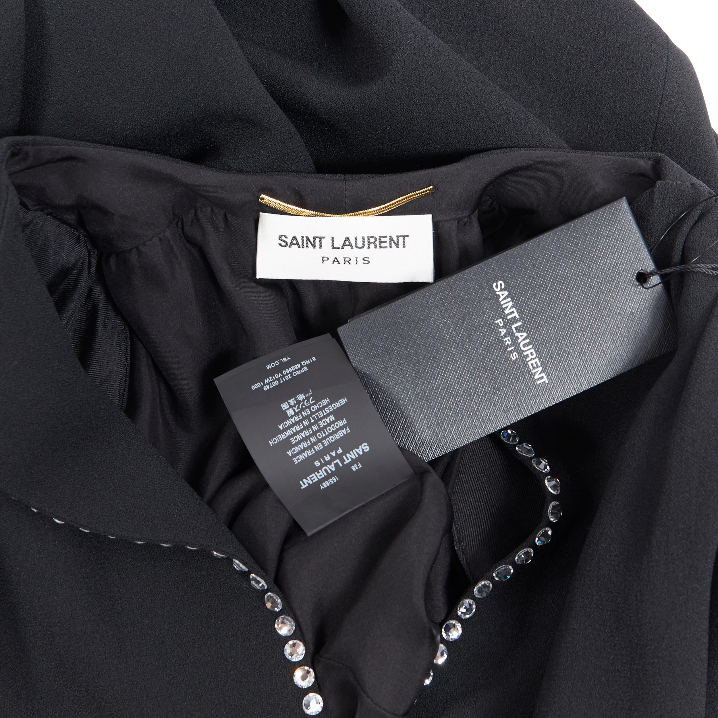 runway SAINT LAURENT black crystal embellished square shoulder pad mini dress 4