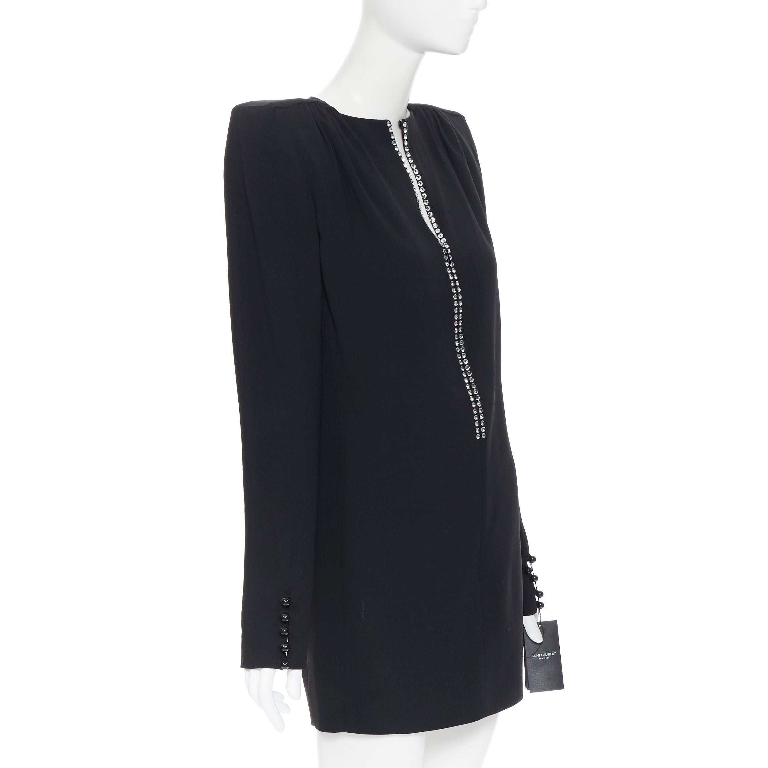 De las mujeres pasarela SAINT LAURENT mini vestido negro con hombrera cuadrada adornada con cristales