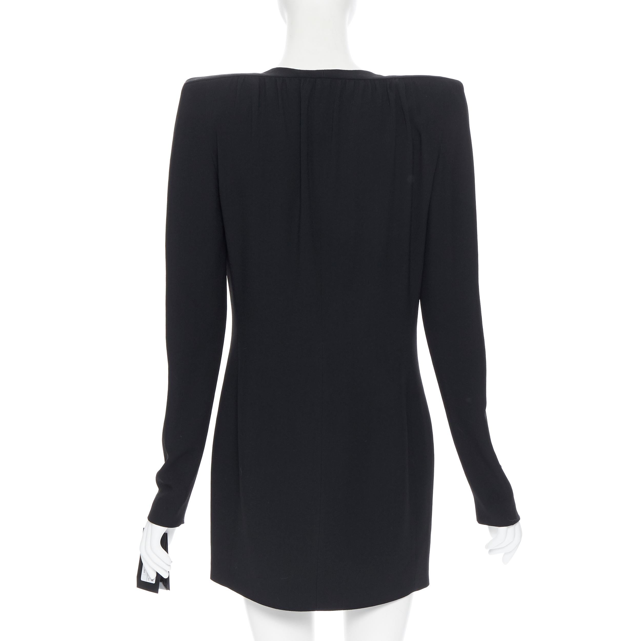 Black runway SAINT LAURENT black crystal embellished square shoulder pad mini dress